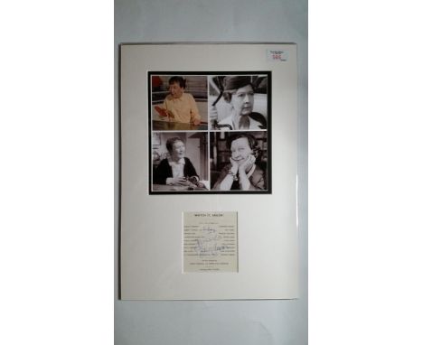 THEATRE, Carry On, signed cast page by Esma Cannon &amp; Ian Curry, Watch It Sailor!, overmounted beneath photo showing four 