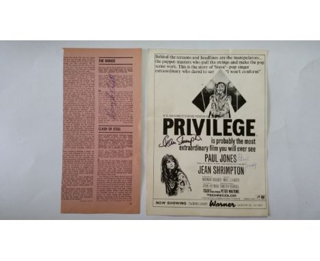 ENTERTAINMENT, signed magazine pages, inc. Harry H Corbett (The Bargee); Jean Shrimpton &amp; Paul Jones (Privilege), VG, 2