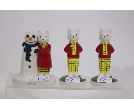 Wade - Rupert The Bear - Camtrak's Childhood Favourites - Two Wade #2 Rupert ceramic figures and a #4 Rupert and the Snowman 
