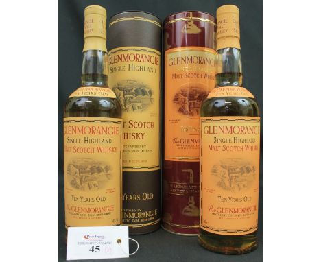 Two bottle of Glen Morangie Single Highland Malt Scotch Whisky, 70cl., 40% vol. in two different cylinder tube editions: 'The