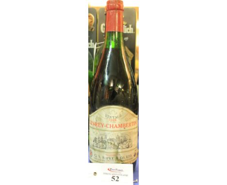 1 bottle of Gevrey-Chambertin vintage 1966 red wine shipped by Kopke & Co. Ltd. CONDITION REPORT: Liquid level in middle neck