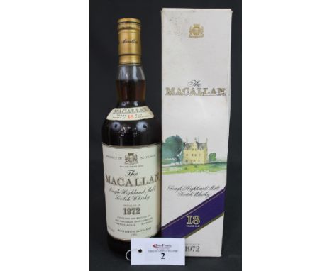 The Macallan 18 years old single highland malt scotch whisky, distilled in 1972, bottled by the Macallan  Distillers Ltd.  Bo