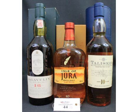 Lagavulin Single Islay Malt Whisky, aged 16 years, 43% vol., 70cl. with original box, Isle of Jura Single Malt Scotch Whisky,
