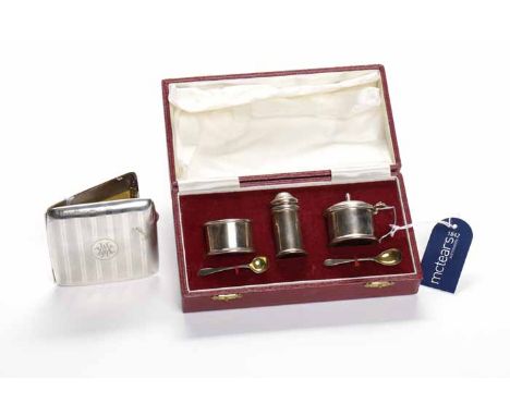 MODERN SILVER CRUET SET
maker Deakin & Francis Ltd, Birmingham 1972, comprising, salt cellar, pepper shaker, mustard pot, sal
