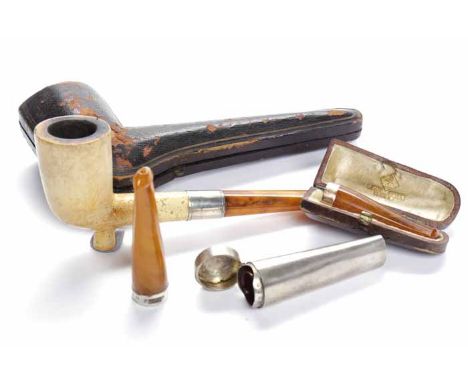 LATE VICTORIAN SILVER CASE FOR A AMBER CIGARILLO HOLDER
maker's mark rubbed, Birmingham 1898, with amber holder inside, appro
