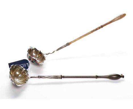 GEORGE II SILVER PUNCH LADLE
maker Samuel Meriton I, London 1747, double-lipped fluted bowl with a turned fruitwood handle, b