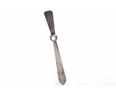 SCOTTISH SILVER LETTER OPENER
maker William Dunningham & Co. of Aberdeen, Edinburgh 1939, set with an amethyst and handle eng