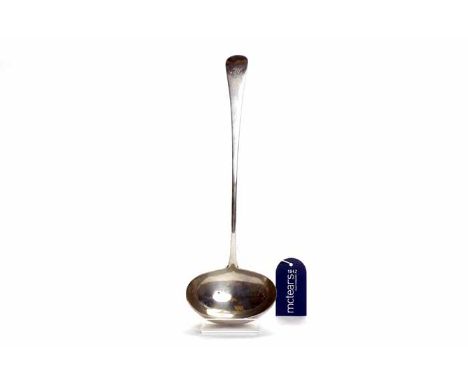 GEROGE III OLD ENGLISH PATTERN SOUP LADLE
maker William Eley & William Fearn, London 1802, handle engraved with initials 'MJ'