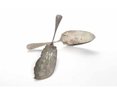 TWO EARLY 20TH CENTURY AMERICAN SILVER FISH SLICES
comprising a plain slice, maker Porter Blanchard, Burbuk, California, mark