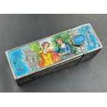 A Continental silver and enamel lipstick holder with pop up mirror