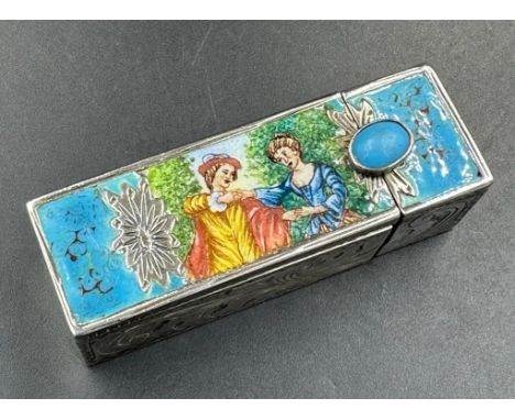 A Continental silver and enamel lipstick holder with pop up mirror