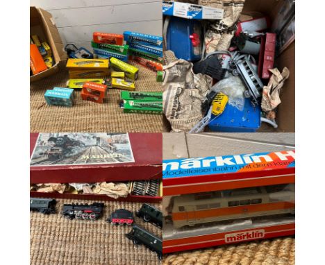 A large selection of model railway ephemera including tracks and rolling stock, Marklin etc 