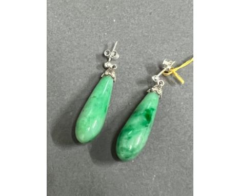 A pair of Chinese jade drop earrings 