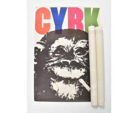 (1) Smoking chimpansee. Poland, 1964. Lithograph, 95.5 x 66 cm. (2) Lion standing before a hoop, 1972. 97 x 67 cm. (3) Cyclin