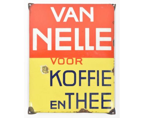 Enamel sign, ca. 1935. 57 x 43 cm. Flat fold. edge. Dam. to edges and plate.