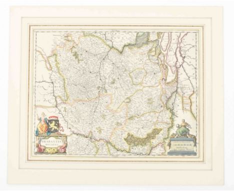 Guiljelmum Blaeuw. Amst., [1638]. 39 x 51 cm. Col., 2 cartouches w. title, coat of arms and scales, in passe-partout, folio l