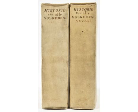 Amst., I. Tirion, 1756-1757. 4 parts in 2 vols. (4),354,(8),355-670,(12); (8),344,(8),345-642,(30) p. 4to. Contemp. vellum w.