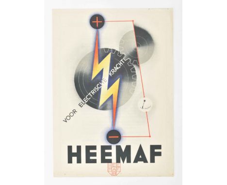 Voor Electrische Kracht. Leaflet with on verso 'De 10 Geboden voor Electrische Huisinstallaties', Heemaf, 1930. 28 x 20 cm.
