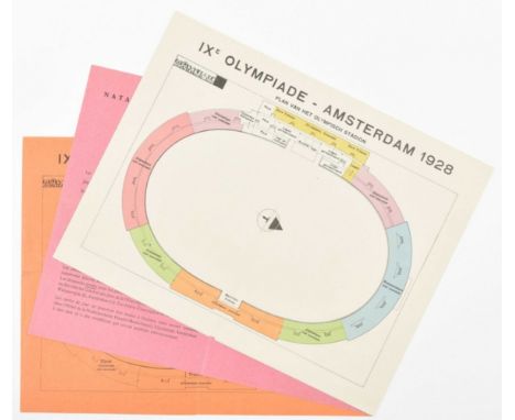 (1) Fold-out informational leaflet on the Soccer and Hockey events and a view of the Olympic stadium. (2) Orange price leafle