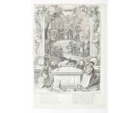 Large allegorical engr. by Johann Jacob Kleinschmidt (1687-1772) after Johann Elias Ridinger (1698-1767), publ. by Kleinschmi