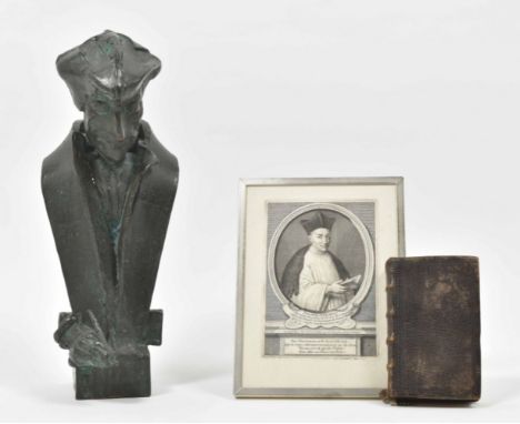 19th cent. H. 36 cm. (Heavy item.) (2) Portrait/Prayer card. Paris, Desrochers, 18th cent. Ca. 19 x 15 cm.-and 1 more. (total