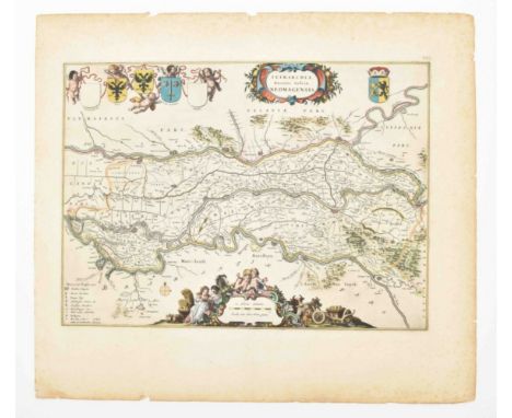 38.5 x 53 cm. Map of Gelderland, the area around Nijmegen between Schenkenschans and Loevenstein, after J. Blaeu in a later [