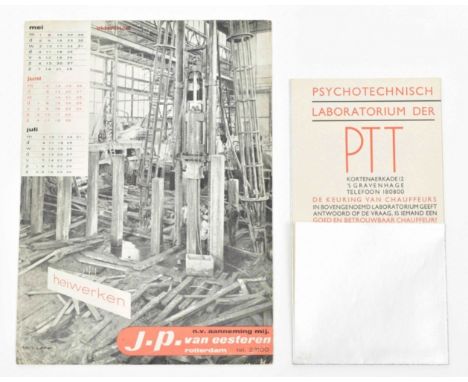 Fold. leaflet for 'De Keuring van Chauffeurs', 1931. 29.5 x 42 cm.Added: Gerard Kiljan (1891-1968), J.P. van Eesteren. Blotte