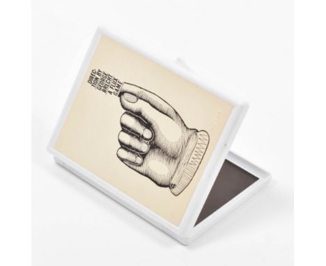 New York, Reflux Editions, 1983. White plastic box with lid, 12 x 9.5 x 1.7 cm. Top lid has a mounted offset label printed bl