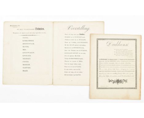 op de Zinnebeelden in naamdicht. N.pl., n.publ., n.d. (ca. 1821). 8 p. 4to. W. wood engr. device ("In ijver werkzaam") on tit