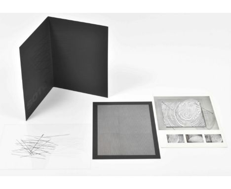 Rare exhibition catalogue containing 3 original silkscreens, one printed b/w on transparent plexiglass sheet, one printed b/w