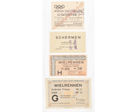 (1) Ticket for the Fencing games during the Olympics of 1928. (2) Ticket for the Cycling races. Southern tribune. (3) Subscri