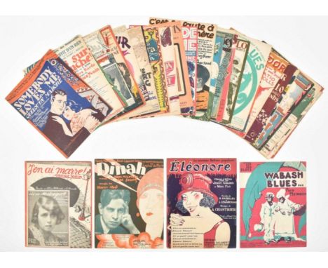 Approx. 40 pieces of sheet music in 1 portfolio w. all covers designed by Valerio. First half of 20th cent., covers beautiful