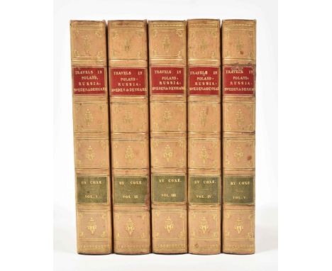 Sweden, and Denmark, illustrated with Charts and Engravings. London, T. Cadell, 1792. 5 vols. Blindst. gilt binding w. name a