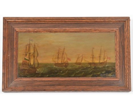 Oil on panel, 17 x 35 cm, framed. W. printed paper ticket verso, attributing the painting to Van Wieringen and w. title: "Mar