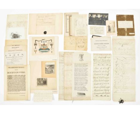 1672 to ca. 1900, concerning the burial-related profession of "aanspreker", such as so-called "lees-cedullen", receipts, a pl