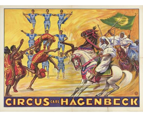 Friedländer, Hamburg, 1926. 96 x 71 cm. Lith. no. 7941. Lower banner, stating "Circus Carl Hagenbeck", is pasted over with ne