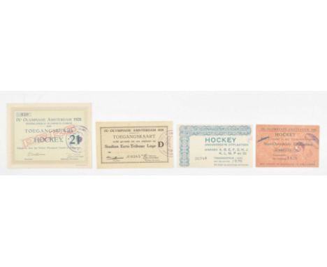 (1) Press card for the Hockey events during the Olympics 1928. (2) Ticket for the Hockey events at the Olympic Stadium. Uncov