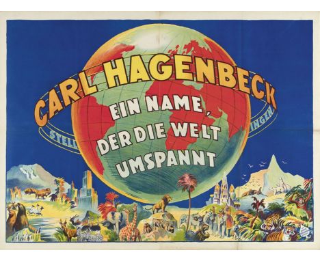 Ein Name der die Welt umspannt. Friedländer, Hamburg, 1928. 96 x 71 cm. Lith. no. 8276.Mild toning along fold. lines. *The Ha
