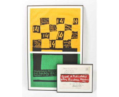 Los Angeles/Pasadena, 1963. Rare posters and envelope presenting a very early show by Ader (his second show) and his future w