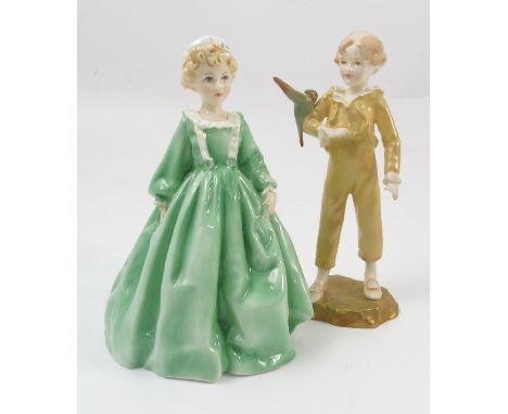 Two Royal Worcester figures, Grandmother's Dress and The Parakeet, both modelled by F G Doughty, model numbers 3081 and 3087