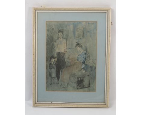 A colour print after Picasso, parents and child, 14ins x 10ins