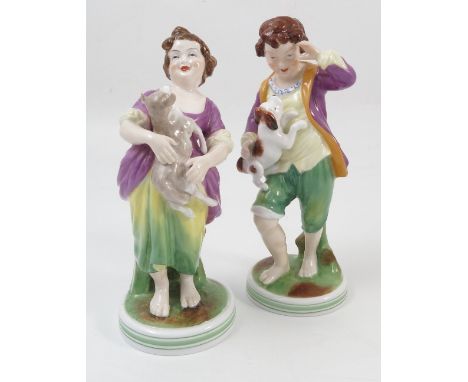 A pair of Spode porcelain figures, French Shepherd Boy and French Shepherd Girl, numbered 15 and 16, height 8.5ins