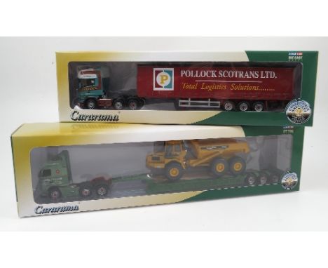 A boxed Minichamps model, of a Scania L110S Tanksattelzug Fina lorry, together with two Cararama boxed lorries, both 1/50 sca
