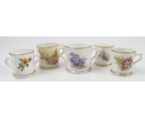 A Royal Worcester miniature tyg, decorated with flowers, together with a Royal Worcester loving mug decorated with flowers, t