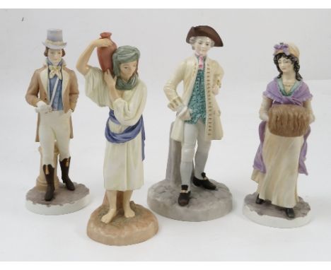 Four Royal Worcester figures, from The Hadley Collection, The Gallant 1884, The Watercarrier 1886, Regency lady 1884 and Rege