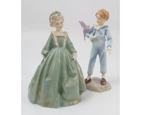 Two Royal Worcester figures, Grandmother's Dress and The Parakeet, both modelled by F G Doughty, model numbers 3081 and 3087