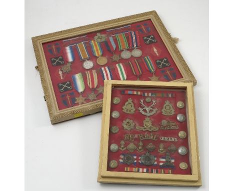 A framed display of medals, to include 1st World War service medals issued to 22380 PTE G Dyke K.S.L.I (British War medal and