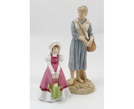 A Royal Worcester figure, French Fishergirl from The Hadley Collection, height 8ins, together with a Royal Worcester figure M