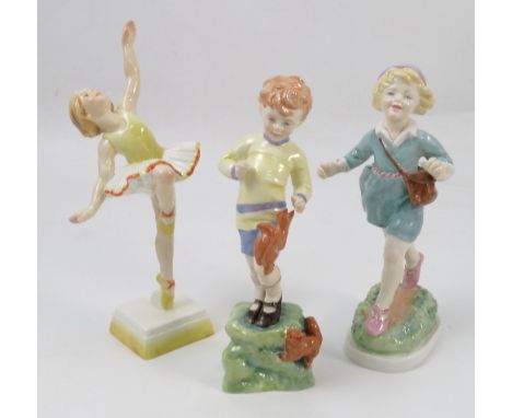Three Royal Worcester figures, Tuesday's Child 3258, Thursday's Child 3522 and October 3417