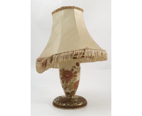 A Satsuma table lamp, decorated with flowers and a bird, signed in characters to the base, height 7.5ins